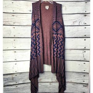 Como Vintage Open Front Aztec Knit Vest L